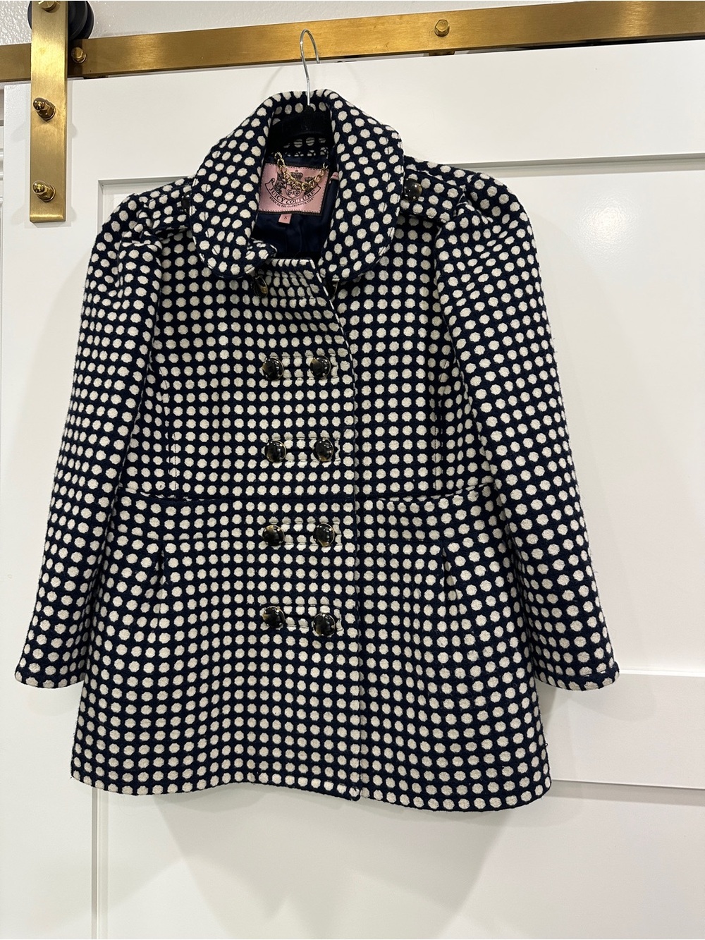 Juicy Couture Women’s Small Navy and White Polka Dot Peacoat